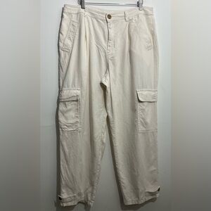 A New Day Women’s Ivory Linen Cargo Pants Size 12 Utility Cropped